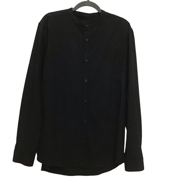 THE Melange black men’s long sleeves button down shirt mandarin collar L… - Picture 1 of 13